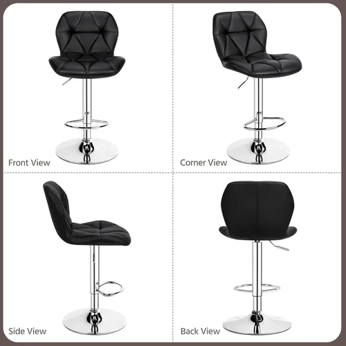 Miniatura 8 de Yaheetech Juego de 2 taburetes de bar, modernas sillas ajustables para isla de cocina, taburetes giratorios de piel sintética negra para bar, Negro