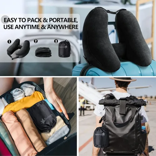 Miniatura 5 de Sunany Almohada cervical de viaje para almohada de avión que soporta cómodamente la cabeza, el cuello y la barbilla, almohada de viaje inflable