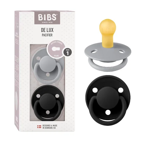 Miniatura 9 de BIBS De Lux - Paquete de 2 chupetes para bebé, fabricados en Dinamarca, chupete simulado sin BPA, pezón redondo. látex de goma natural, talla 1