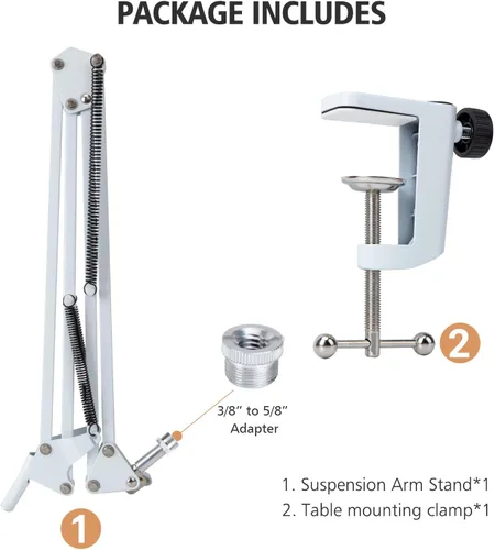 Miniatura 5 de SUNMON Brazo de Boom Blanco para Fifine AM8 - Brazo de Micrófono Compatible con Micrófono Fifine, Clip Adaptador de Tornillo de 3/8" a 5/8