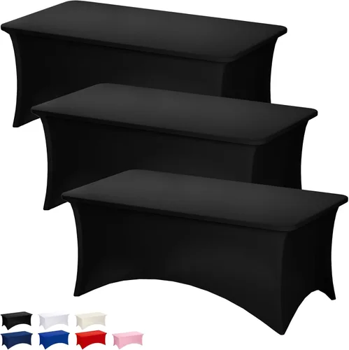 Miniatura 10 de Fixwal Paquete de 3 Manteles Negros para Mesas Rectangulares de 6 Pies, Manteles Rectangulares Elásticos de Spandex Ajustables de 6 Pies