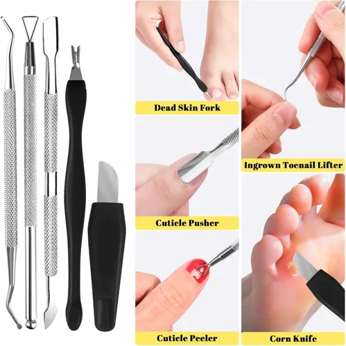 Miniatura 4 de Kit profesional de cuidado de pies, juego de pedicura de 30 piezas con lima de pies, afeitadora de callos, removedor de piel dura (negro)