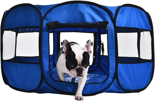 Miniatura 7 de Amazon Basics Corral Plegable Octogonal para Interior y Exterior, Portátil, Suave para Perros/Cachorros/Juguetes, 114 cm / 45", Azul