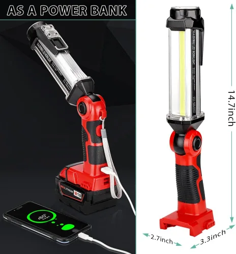 Miniatura 6 de Luz de trabajo LED inalámbrica compatible con batería Milwaukee de 18V, Hiesuan linterna de camping portátil de 35W 2000LM para exteriores