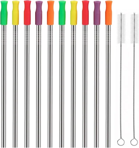 Miniatura 11 de Bent - Juego de 10 popotes de acero inoxidable, reutilizables, 10.5 pulgadas de largo y 0.24 pulgadas de diámetro para vaso de 30 onzas y vaso de 20