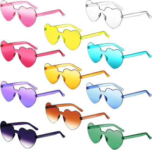 11 pares de lentes de sol en forma de corazón sin montura de color caramelo, lentes de sol de corazón para despedida de soltera coloridas gafas de