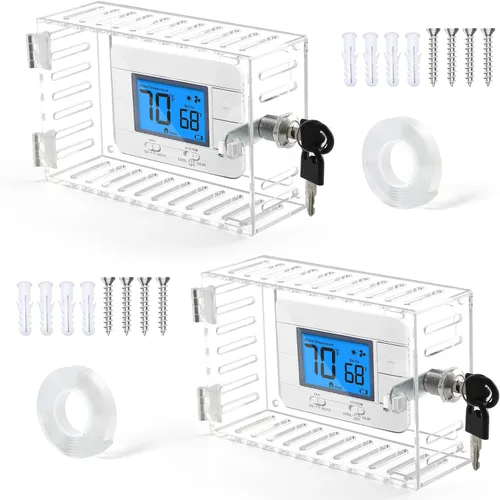 Miniatura 9 de SUTINE Caja de bloqueo de termostato, transparente, rectangular, 1 unidad, universal, montaje en pared, control HVAC, protector de termostato