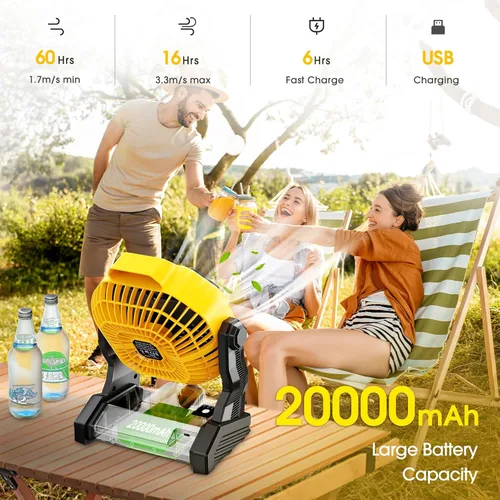 Miniatura 2 de JINLICTE Ventilador de Camping con Linterna LED, 20000 mAh, 9 Pulgadas, Ventilador Portátil Recargable con Batería con Velocidad Sin Escalones