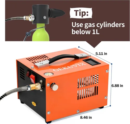 Miniatura 2 de Compresor de aire PCP portátil, 4500 PSI/30 MPa, libre de agua y aceite, 12 V CC/110 V CA de doble alimentación con convertidor de potencia, Naranja