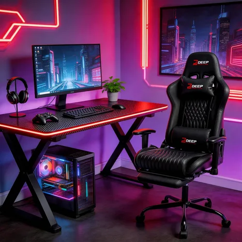 Miniatura 2 de Silla de juegos con reposapiés, silla de juego ergonómica con soporte lumbar y reposabrazos giratorio, silla reclinable para computadora de altura