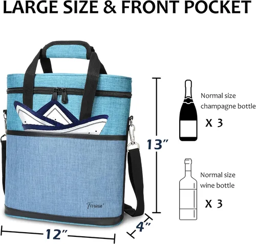 Miniatura 6 de Tirrinia Transportador de regalo de vino aislado – 3 botellas de viaje acolchada bolsa de viaje para vino con asa y correa ajustable para el hombro