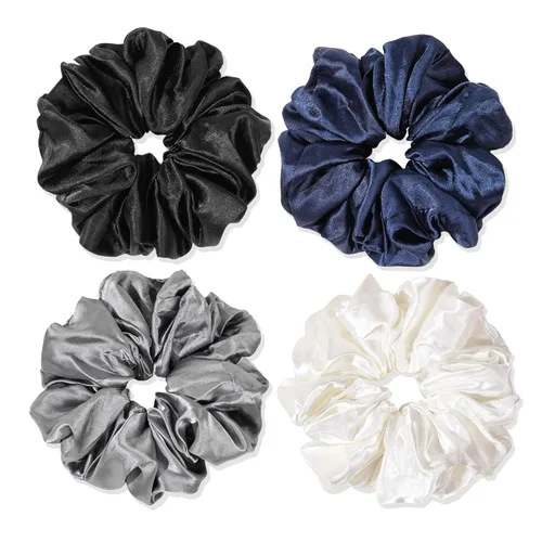 Miniatura 22 de Coleteros Negros para el Cabello para Mujeres - Coleteros Grandes de Satén Extra Grandes Jumbo Gigantes de Gran Tamaño Lindos para Cabello Rizado