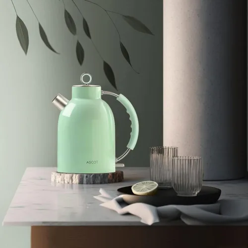 Miniatura 2 de ASCOT Hervidor eléctrico, de acero inoxidable, hervidor de té eléctrico, regalos para hombres/mujeres/familia, calentador de té retro de 1.5 L 1500