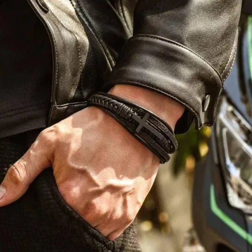 Miniatura 8 de Pulsera trenzada marrón casual de cuero negro para hombre