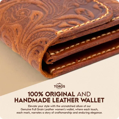 Miniatura 5 de Toros Craft Handmade Leather Wallets for Women, Western Wristlet Wallets, Floral Leather Small Credit Card Holder with Zipper, Minimalist & Cute