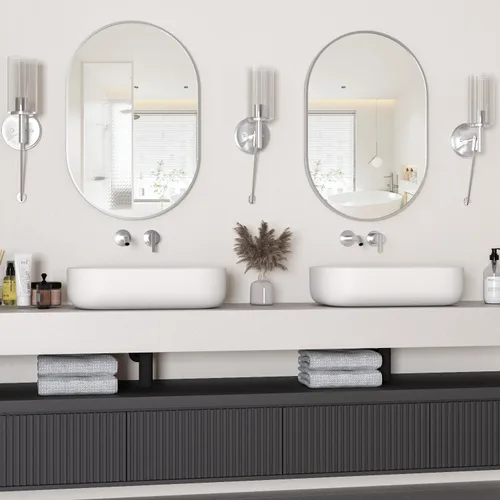 Miniatura 17 de Espejo ovalado de baño, espejo de tocador de pared con cápsula, espejos de píldora de 24 x 36 pulgadas montados en pared, espejo grande y moderno