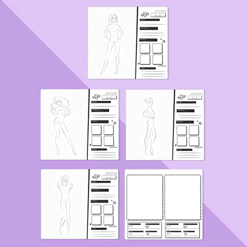 Miniatura 4 de Fashion Angels Portafolio de diseño de pasarela de moda, incluye 35 hojas de bocetos con 4 páginas de plantillas y más de 150 calcomanías, ideal