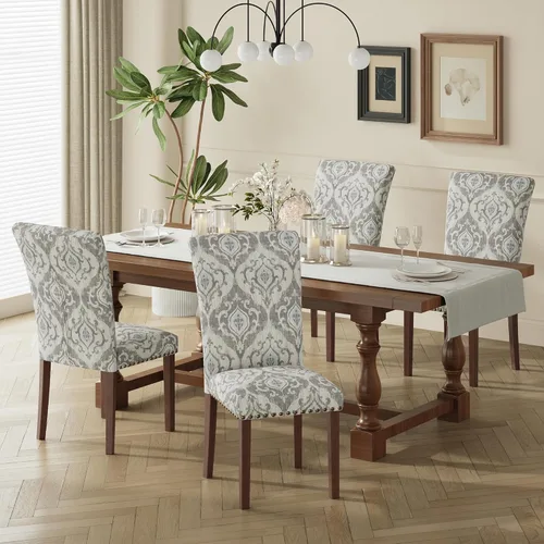 Miniatura 29 de COLAMY Juego de 2 sillas de comedor tapizadas Parsons, sillas de tela para comedor y cocina con detalle de cabeza de clavo y patas de madera