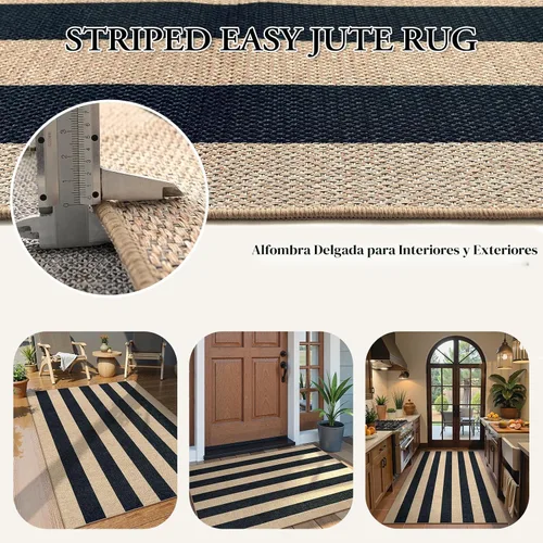 Miniatura 3 de Lahome Alfombra de yute a rayas fácil para patio al aire libre, alfombras lavables de 3 x 5 pies para entrada, porche, casa de campo, alfombra