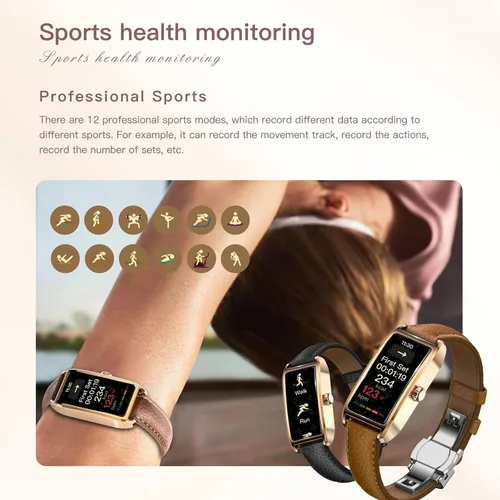 Miniatura 5 de Rastreador de actividad física para mujer, delicado reloj inteligente con múltiples modos deportivos, monitoreo del sueño, monitor de frecuencia
