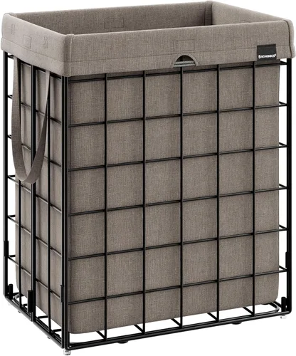 SONGMICS Cesta para la ropa sucia, 23.8 galones (90 litros) Cesta de ropa, Cesta para ropa plegable, Forro extraíble y lavable, Marco de alambre