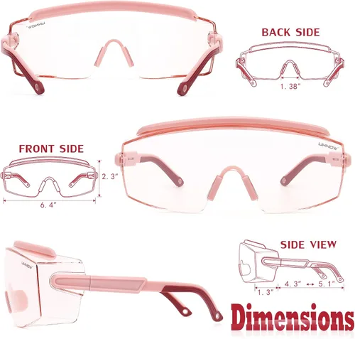 Miniatura 6 de UKNOW Anteojos de seguridad sobre lentes, gafas de seguridad antivaho protección ocular envolvente, gafas protectoras ANSI Z87.1 Rosa