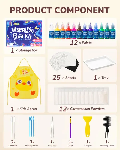 Miniatura 7 de JUPITEARTH Kit de Pintura para Hacer Marmolados sobre el Agua de 60 Piezas, Artes y Manualidades para Niñas y Niños, Suministros de Arte para Niños