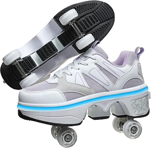 Miniatura 8 de Patines de ruedas y zapatillas 2 en 1 unisex con ruedas retráctiles para exteriores, diversión y fitness, patines de patada