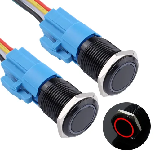 Miniatura 11 de 2 piezas de interruptor de botón de presión momentáneo de 16 mm 12V-24V LED de anillo 1NO 1NC impermeable (ON)-Apagado Cáscara de botón de metal