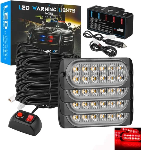 Kit de barra de luz estroboscópica LED para automóvil, 4 vainas 12SMD, luces estroboscópicas de emergencia, luz intermitente para montaje en rejilla
