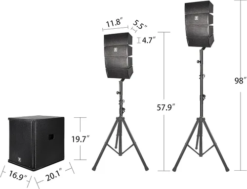 Miniatura 5 de PRORECK Club 3500 Subwoofer de 15 pulgadas 3000 W Sistema de altavoces PA alimentado por DJ, conjunto combinado con 8 altavoces de matriz