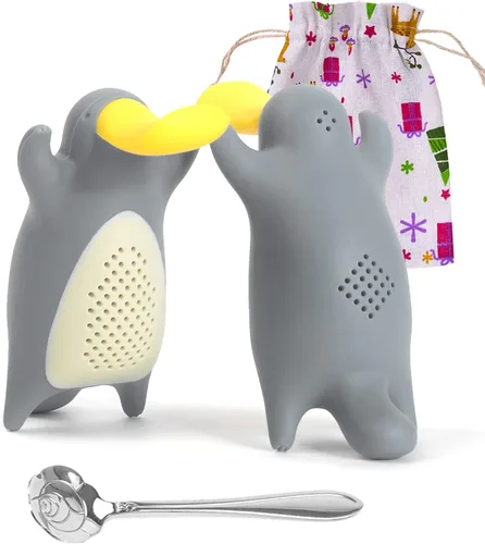 Besego - 2 infusores de té de silicona, con cucharita de acero inoxidable, bonito filtro de té para los amantes del té, Amarillo