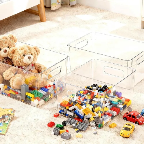 Miniatura 8 de JollyPack Paquete de 4 cubos de almacenamiento de plástico transparente, organizadores de despensa y almacenamiento con asas, contenedores