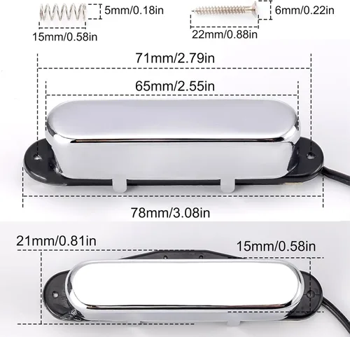 Miniatura 3 de Swhmc Telecaster Pastilla de cuello, bobina única de alta salida para guitarra con cubierta cromada para piezas de guitarra eléctrica Fender Squier