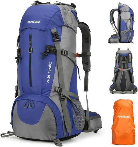 King'sGuard Mochila de senderismo de 70L con cubierta de lluvia, mochila de viaje impermeable ligera para acampar, mochila grande Azul (deepblue)