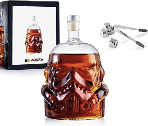 Juego de decantador de whisky transparente creativo, regalos para hombres, carafe destilador de whisky con 4 piedras de whisky y pinza, carafe de