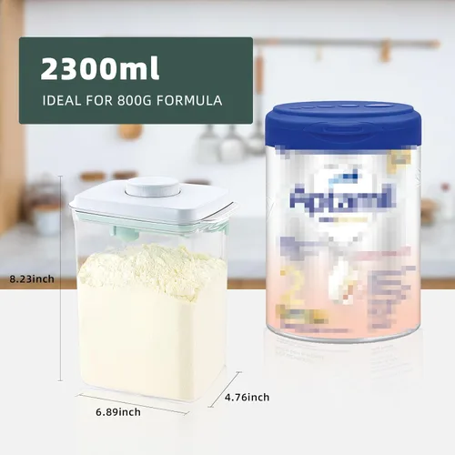 Miniatura 5 de Contenedor de Leche en Polvo para Bebés - Dispensador de Fórmula Hermético de 2300ml con Cuchara y Raspador, Sin BPA, Transparente, 28OZ, 1.76LB, 28