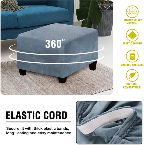 Miniatura 6 de Andreannie Fundas de terciopelo azul claro para silla, fundas para sillón, funda otomana para sillón, paquete de fundas otomanas (azul claro)