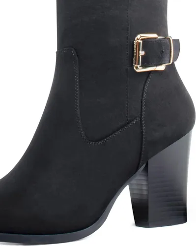 Miniatura 5 de DCMBLY Botas altas hasta la rodilla para mujer, tacón grueso, puntera completa, con cremallera lateral completa