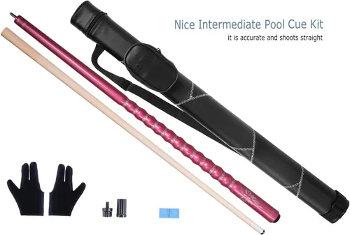 Miniatura 18 de Kit de palo de billar con punta de 13 mm y diseño ergonómico de 58 pulgadas, palo de arce canadiense con estuche duro Rojo