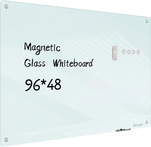 Miniatura 7 de Pizarra magnética de vidrio – Pizarra de cristal de borrado en seco de 48 x 36 pulgadas, gran tablero de vidrio sin marco para paredes, oficina, Gris