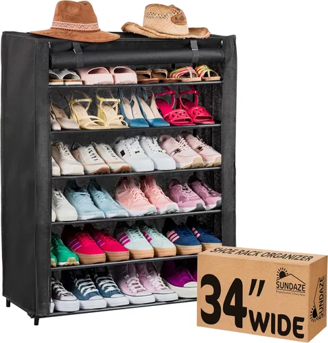 Miniatura 10 de Sundaze Zapatero con cubierta - Estante para zapatos de 10 niveles para entrada de puerta frontal, organizador de zapatos alto y resistente