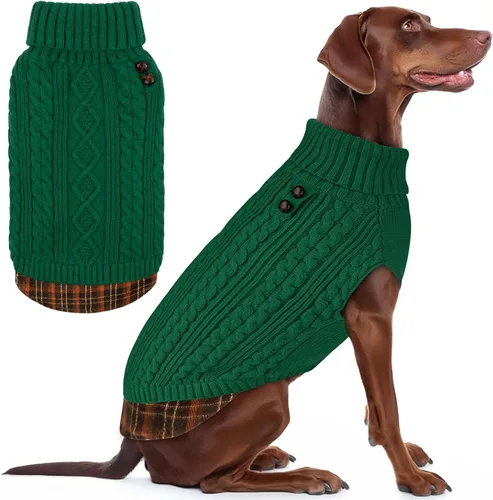 Miniatura 27 de KYEESE - Suéter para perro mediano, suéter tejido con estampado de cuadros, cálido abrigo de mascotas para otoño e invierno