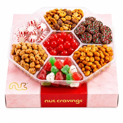 Miniatura 31 de Canasta de regalo con frutos secos para Navidad y festividades + cinta verde (juego de 7 piezas, 2.2 libras), bandeja preparada de alimentos