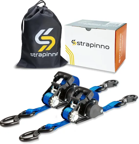 Strapinno Correas de trinquete retráctiles: amarre de 1 pulgada x 15 pies, resistencia a la rotura de 3000 libras, ganchos en S con clip de