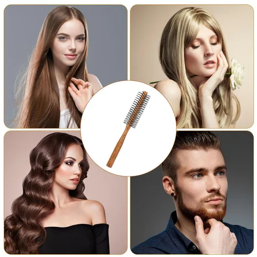Miniatura 7 de Cepillo redondo con punta de bola con mango de madera y cerdas de nailon para cabello corto, flequillo, barbas de hombres y secado por soplado