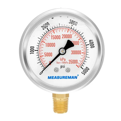 Miniatura 9 de MEASUREMAN - Manómetro de presión 1/4 NPT, manómetro de presión lleno de glicerina 0-100psi/kPa con esfera de 2.5 pulgadas y caja de acero