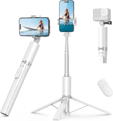 Miniatura 11 de SYNCWIRE Trípode de teléfono Selfie Stick de 55 pulgadas para iPhone, palo selfie de aluminio extensible todo en uno con control remoto, trípode