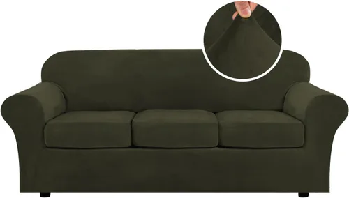 Miniatura 99 de H.VERSAILTEX - Funda elástica para sofá de 3 piezas, de suave terciopelo afelpado, para sofá biplaza con 2 cojines de hasta 72 pulgadas de ancho, se