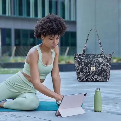Miniatura 7 de Bolsas de yoga WLLWOO WLLWOO para mujeres con porta-mats de yoga, bolsa de lona para llevar, para pilates, para el hombro, para viajes, oficina, Hoja